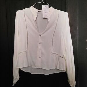 Zara Long Sleeve Cream Button-Up Blouse